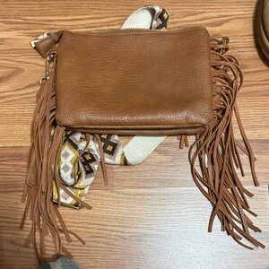 Bohemian Tan Leather Crossbody Bag with Fringe